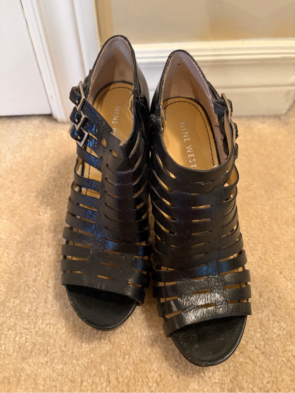 Nine West Black Cutout Peep-Toe Heels with Buckle Straps